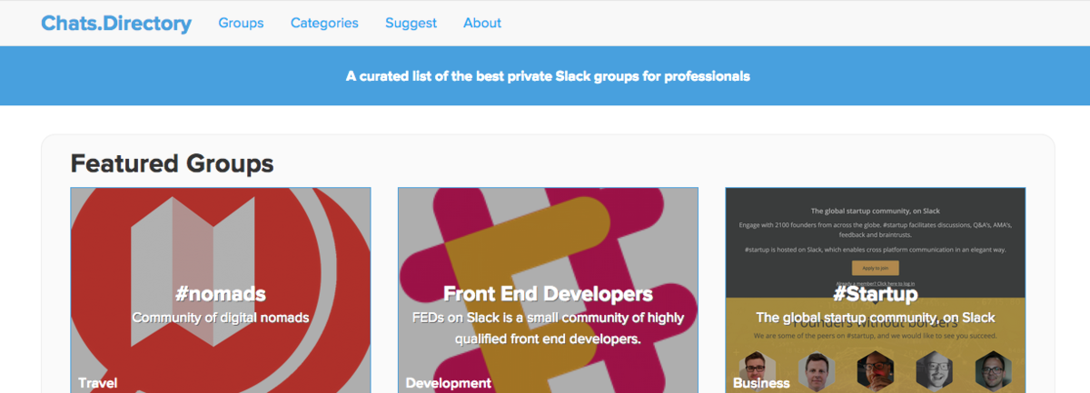Screenshot of slack directory website