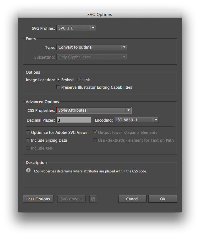 Adobe Illustrator SVG Settings